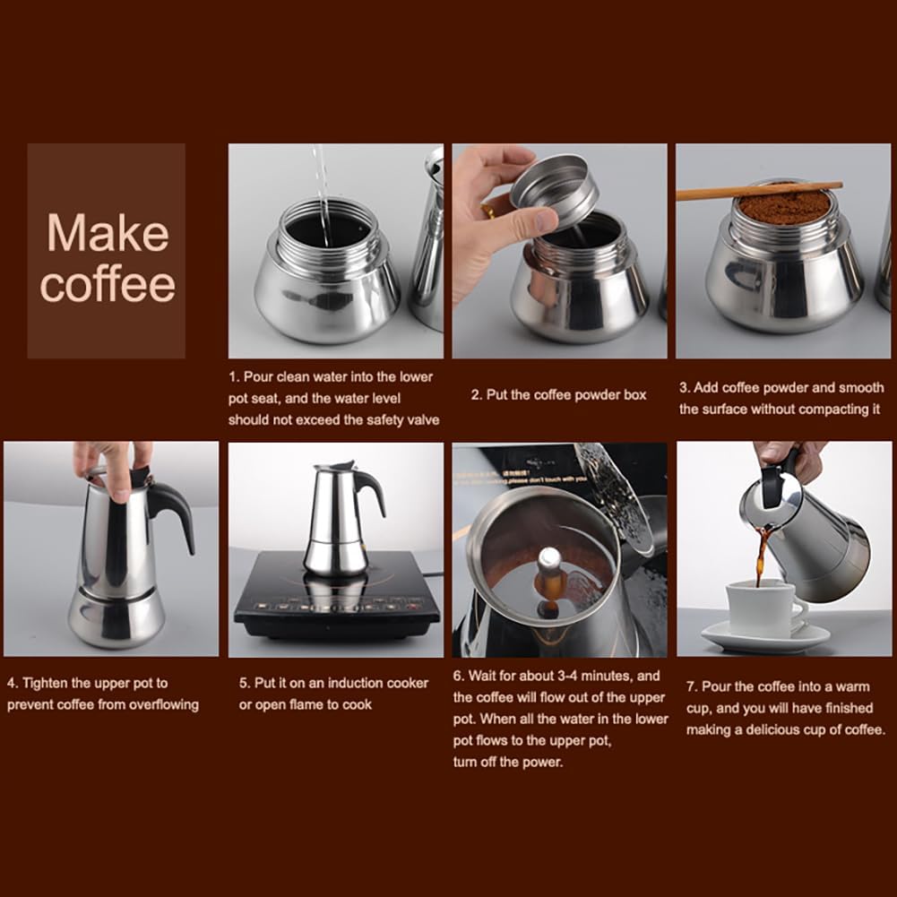 Espressokocher, Edelstahl Espressokocher für die Herdplatte, Italienische Kaffeekocher, Kaffeekocher