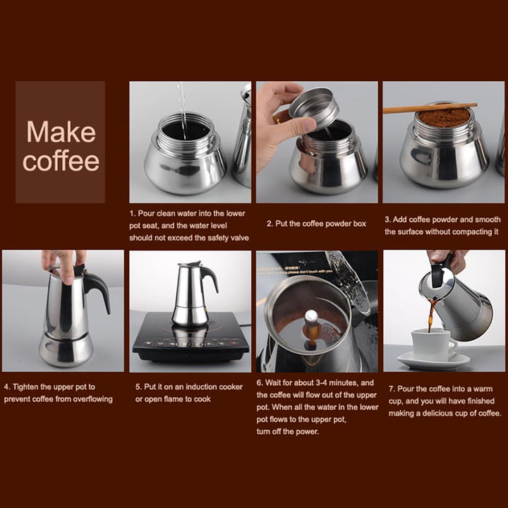 Espressokocher, Edelstahl Espressokocher für die Herdplatte, Italienische Kaffeekocher, Kaffeekocher