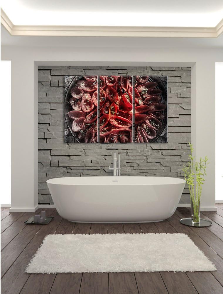 Pixxprint sonnengetrocknete Tomaten mit Olivenöl Basilikum und Kräuter B&W Detail 3-Teiler Leinwandb