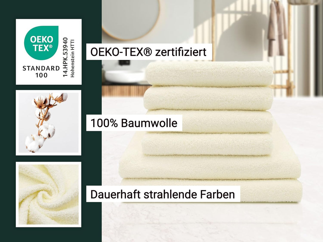 ZOLLNER 4 Handtücher 50x100 cm, 2 Duschtücher 70x140 cm, Baumwolle, beige 6tlg. Set Beige, 6tlg. Set