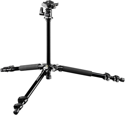 Mantona Basic Scout Fotostativ, Kamerastativ bis 144cm, inkl. robuster Kugelkopf, Wasserwaage, umkeh