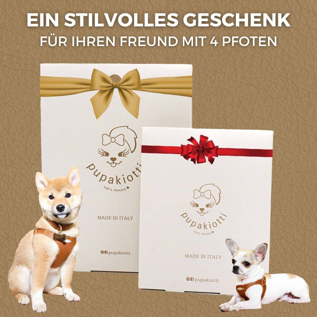 PUPAKIOTTI Brustgeschirr für kleine und mittelgrosse Hunde, Leder-Hundegeschirr, ergonomisch und ver