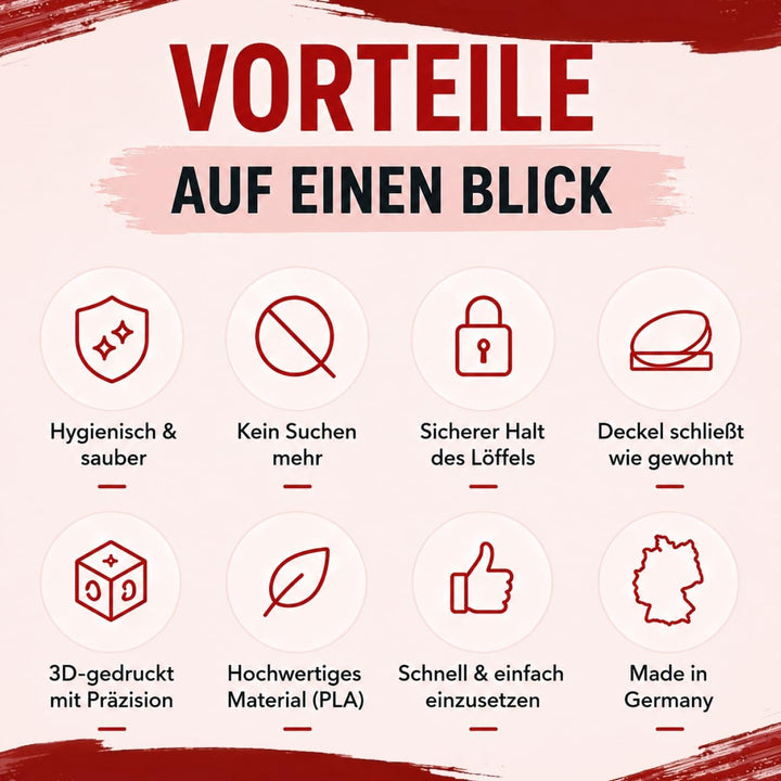Löffelhalter (3) ESN für 300 g Protein Dosen z.B. Flexpresso, Whey, Matcha – Scoop Halter &amp; Abstreif