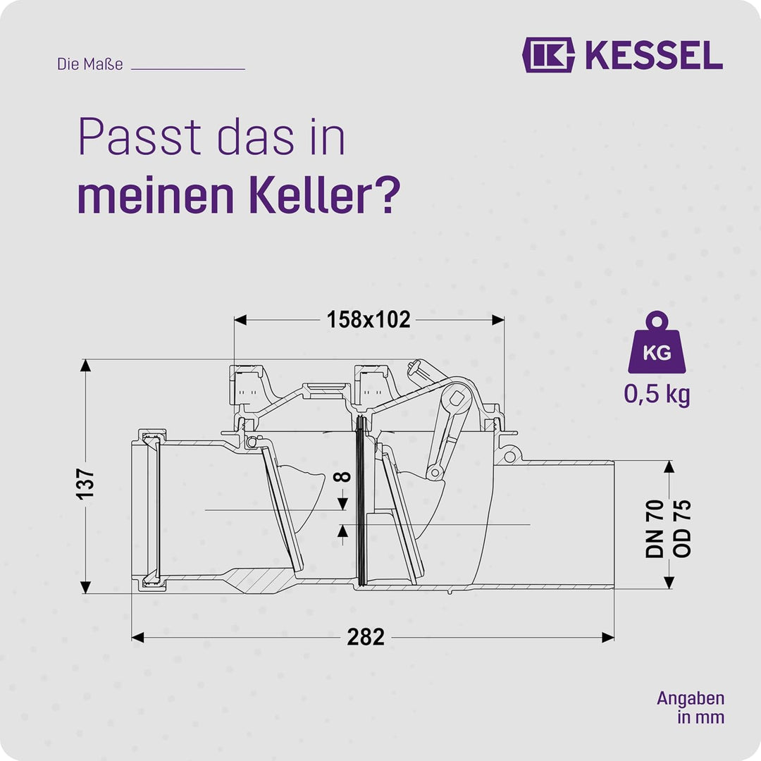 Kessel 73070 Rückstauverschluss Staufix für Abwasser, DN 70