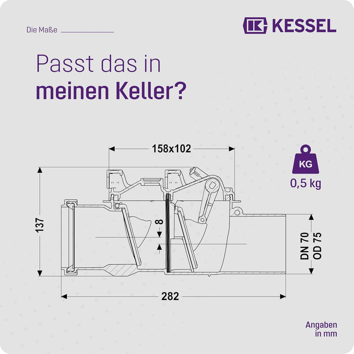 Kessel 73070 Rückstauverschluss Staufix für Abwasser, DN 70