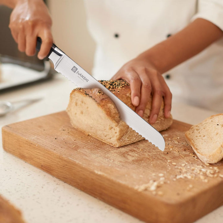 JUANSHI® Brotmesser mit Wellenschliff 20 cm, Asiatisches Küchenmesser aus Carbon-Edelstahl, Extrem S