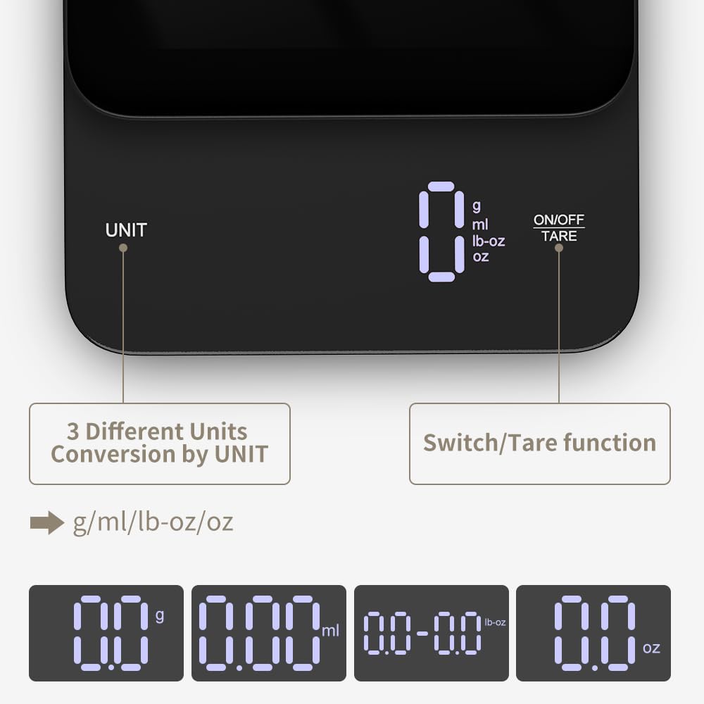 Küchenwaage Digital, Glas Digitale Waage Elektronische, USB-Aufladung, Kaffeekochen Wiegen, Hochpräz