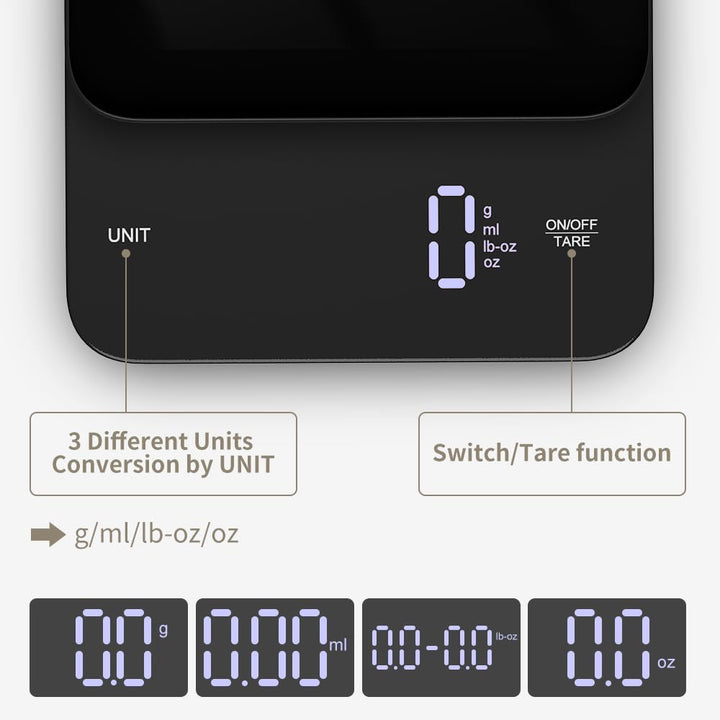 Küchenwaage Digital, Glas Digitale Waage Elektronische, USB-Aufladung, Kaffeekochen Wiegen, Hochpräz