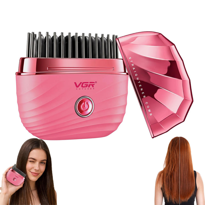 VGR 587 Kabellose Glättbürste Mini Mit 180°C Und 2 Stufen Reiseetui Rosa | Elektrische Haarbürste Mi