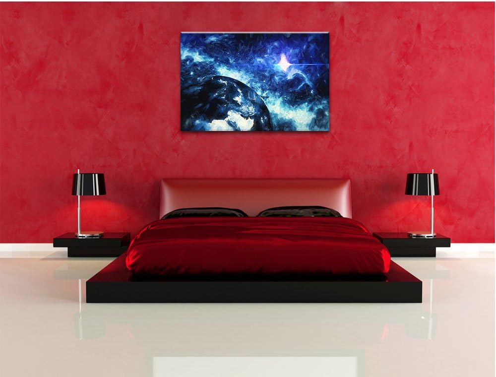 Pixxprint die Erde von Oben bei Nacht Kunst Pinsel Effekt, Format: 100x70 auf Leinwand, XXL riesige