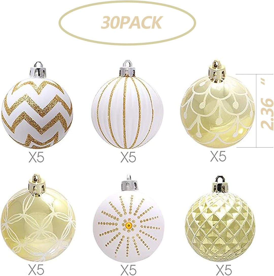 Geek-M Weihnachtskugeln Ornamente, 60 mm, gold- und weiss, lackiert, bruchsicher, festlich, Hochzeit