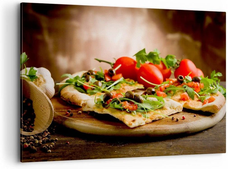 Bilder auf Leinwand 100x70cm Leinwandbild Pizza Vegetarier Italien Essen Gross Wanddeko Bild Schlafz