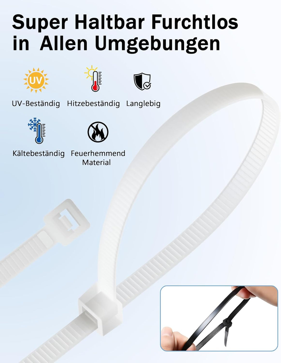 400 Stück Kabelbinder Weiss Set,Tesmax Kabelbinder UV Beständig,wiederverschliessbar Nylon Super Hal