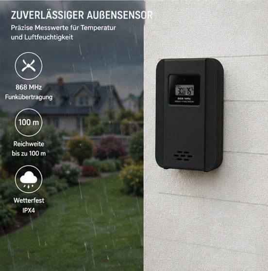 SOUCCESS Smarte Wetterstation Deluxe mit Aussensensor – WiFi Funkwetterstation mit Tuya Smart Life A