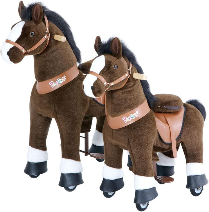 PonyCycle Offizielle Klassisch Modell U Reiten auf Pferd Spielzeug Plüsch Lauftier Dunkelbraunes Pfe