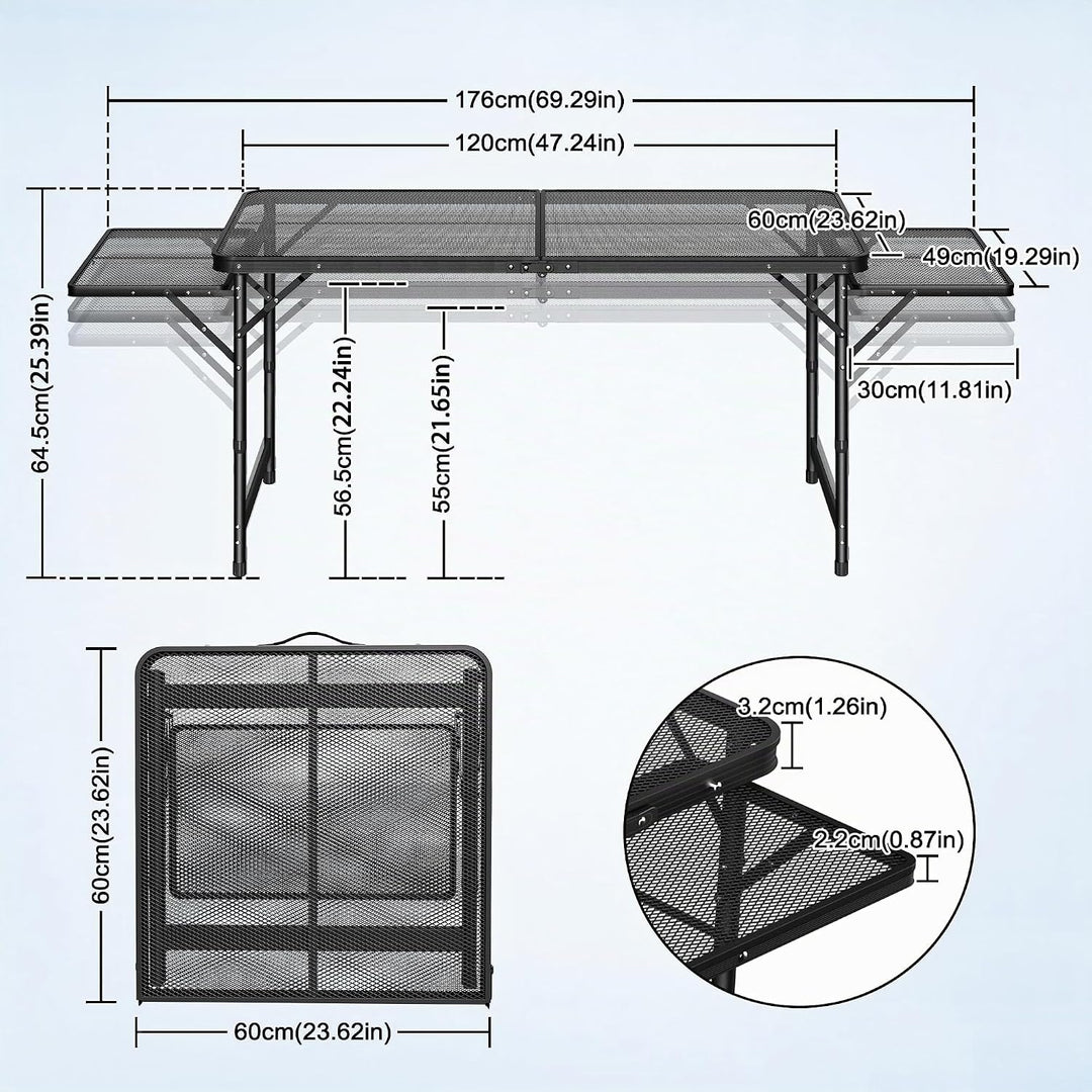 AufuN Tragbare Campingtische 120x60x55cm, 3 Höhenverstellbar Klappbarer Multifunktionstisch, Grillti