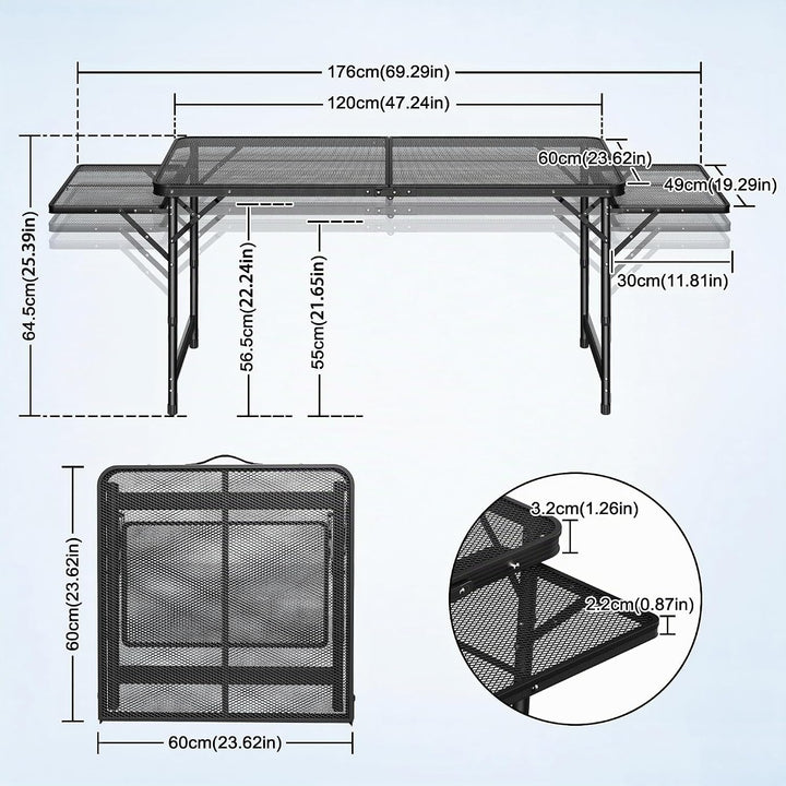 AufuN Tragbare Campingtische 120x60x55cm, 3 Höhenverstellbar Klappbarer Multifunktionstisch, Grillti