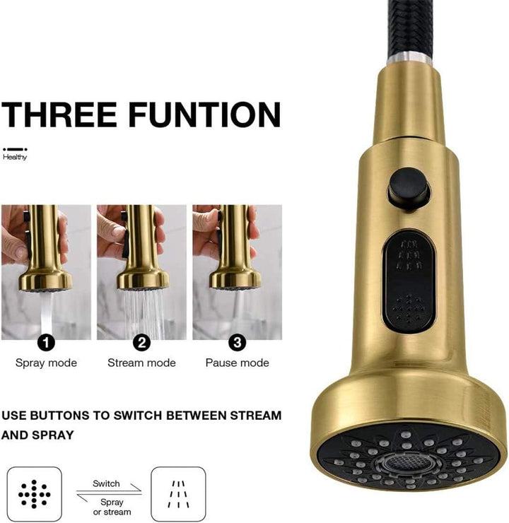 TIMACO Gebürstetes Gold Küchenarmatur mit 360° Drehbar, mit Pull-Down-Sprühgerät Armatur Mischbatter