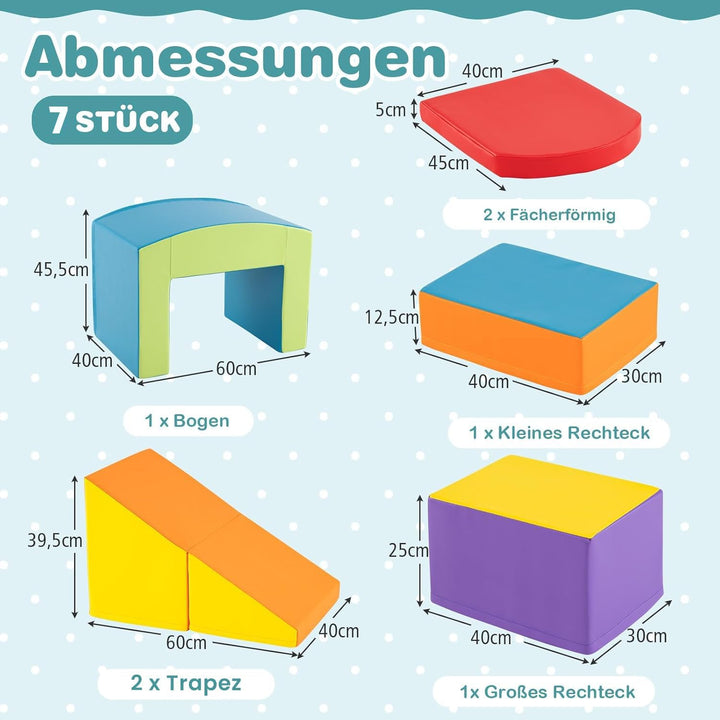 COSTWAY 7 TLG. Schaumstoffbausteine, Softbausteine mit Tunne, Treppe & Rampe, EN71-zertifiziert, Rie