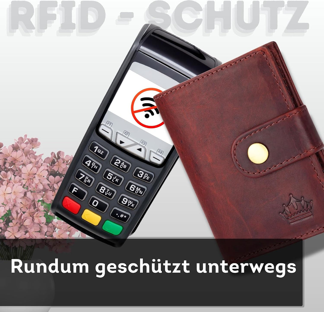 Slim Wallet Geldbeutel mit Münzfach und RFID-Schutz Rindleder Börse für Herren Mini Geldbörse NEU (B