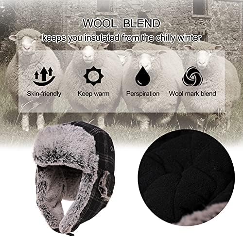 Comhats Winter Trapper-Hut Kunstleder Aviator Pilotenmütze Herren Damen Warm Gefütterte Kunstpelz-Hu