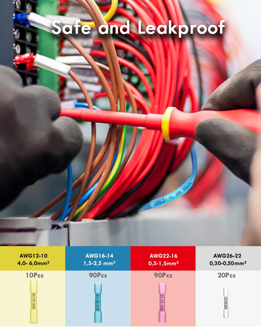 Stossverbinder, ANVINKU 210 Stück Quetschverbinder mit Schrumpfschlauch Set, 10-26 AWG Kabelverbinde