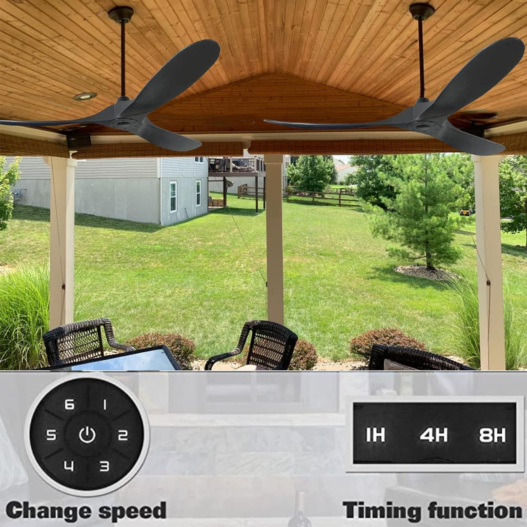 MSHENUED 132cm Schwarzer Deckenventilator ohne Licht, 52-Zoll-Deckenventilator für den Aussenbereich