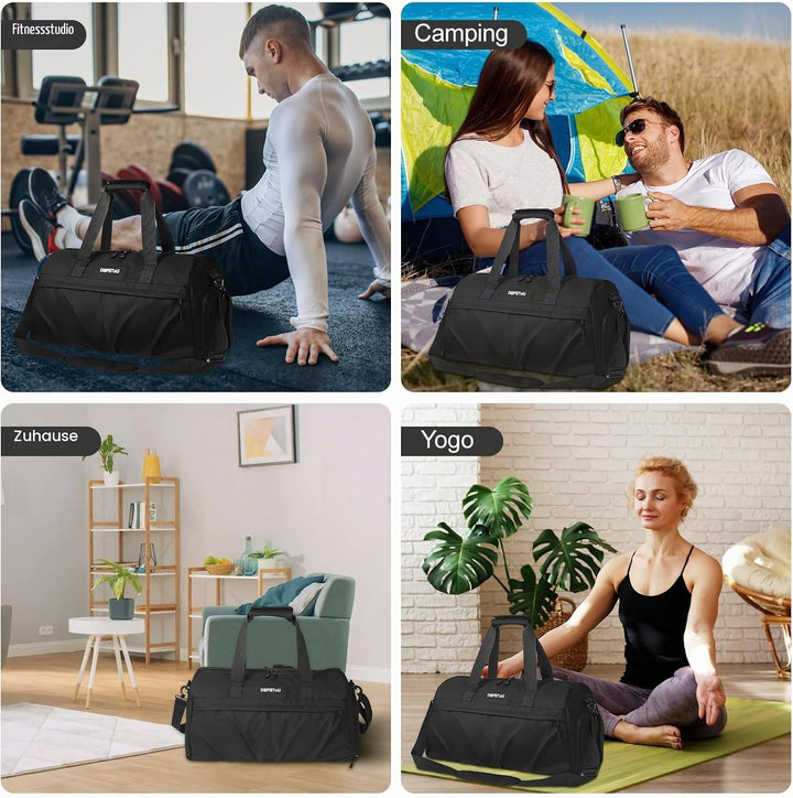 Sporttasche Damen Herren Hartes Material, Reisetasche mit Schuhfach Zwei Belüftungslöchern und Nassf