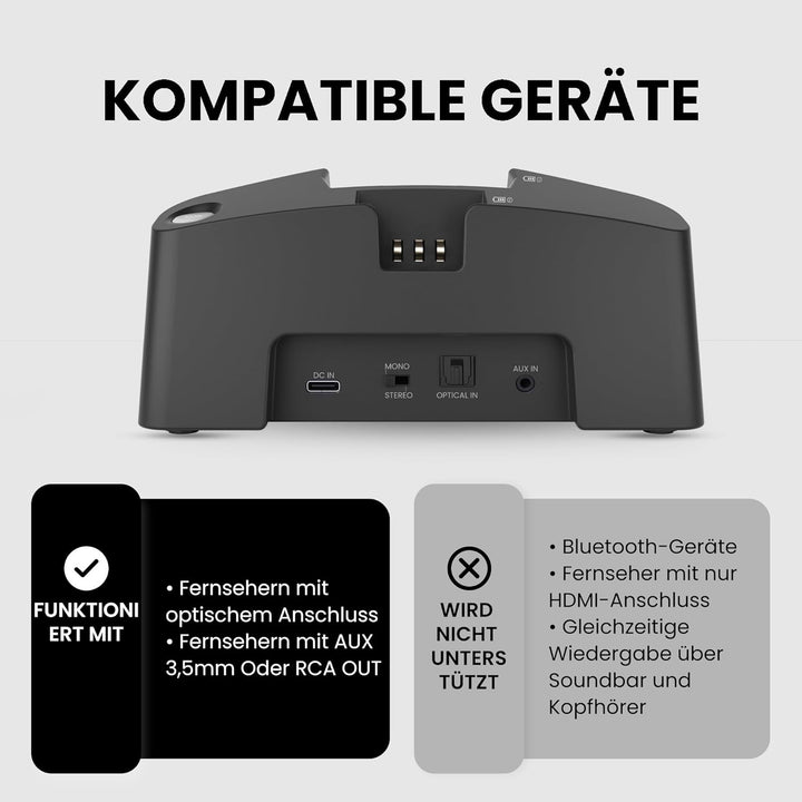Avantree HT381 - Digitale Kabellose Kopfhörer für Fernseher mit HF-Sender, L/R-Balance-Lautstärkereg