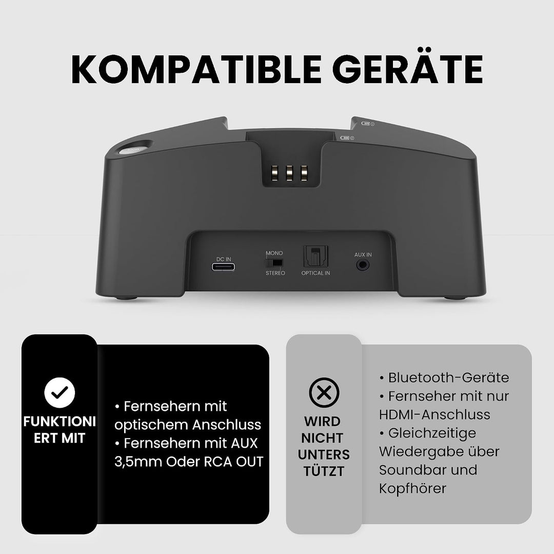 Avantree HT3831 – Kabellose TV Kopfhörer für Senioren &amp; Funkkopfhörer mit L/R Lautstärkeregelung, Um