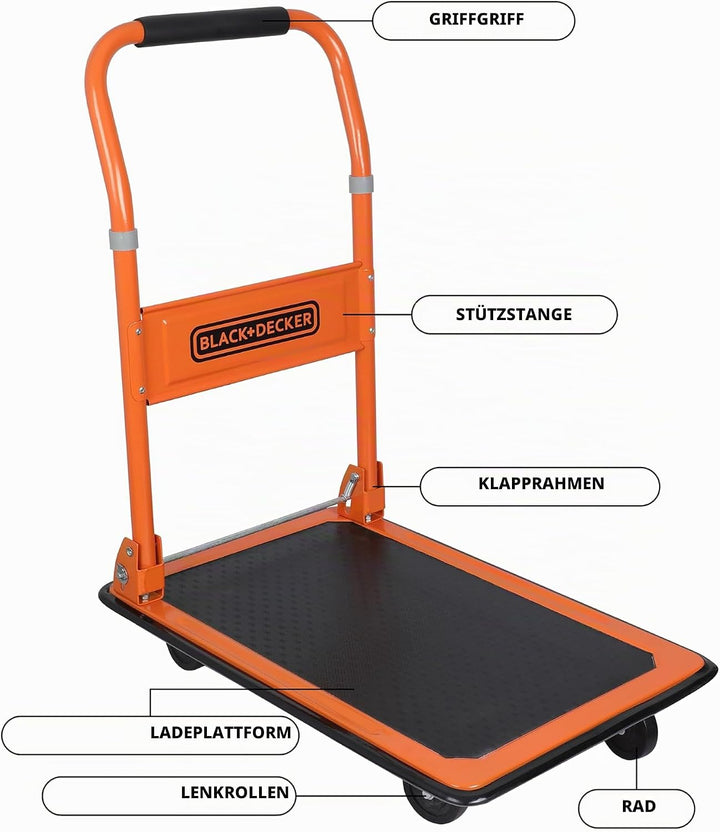 BLACK+DECKER BXWT-H303 Plattformwagen - Transportwagen Max. 80KG - Klappbarer Handwagen 60 x 40 x 80