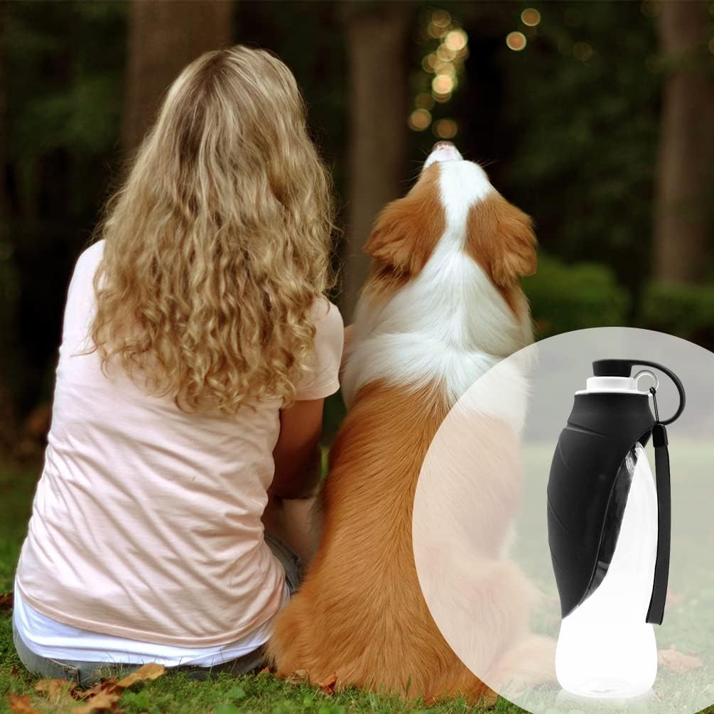 Hund Wasserflasche Reise Tragbar Hund Trinkflasche Unterwegs in Silikon für Outdoor (Schwarz), Schwa