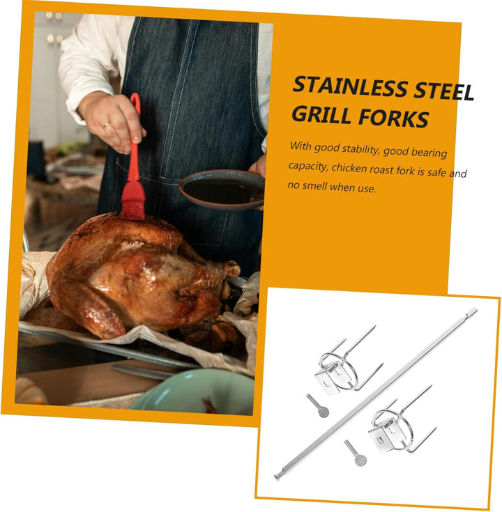 ANDRESLAD 1Satz Edelstahl Drehspiess Set für Grill und BBQ Rotisserie für Hähnchen Fisch und Fleisch