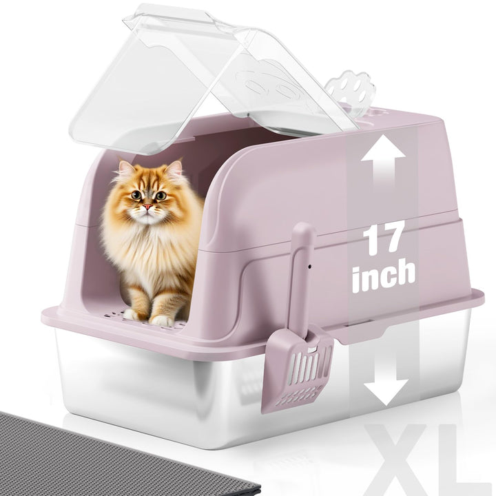 Edelstahl Katzenklo, XXL Katzenklo mit Deckel, Leicht zu Reinigen, Katzentoilette mit Hohem Rand aus