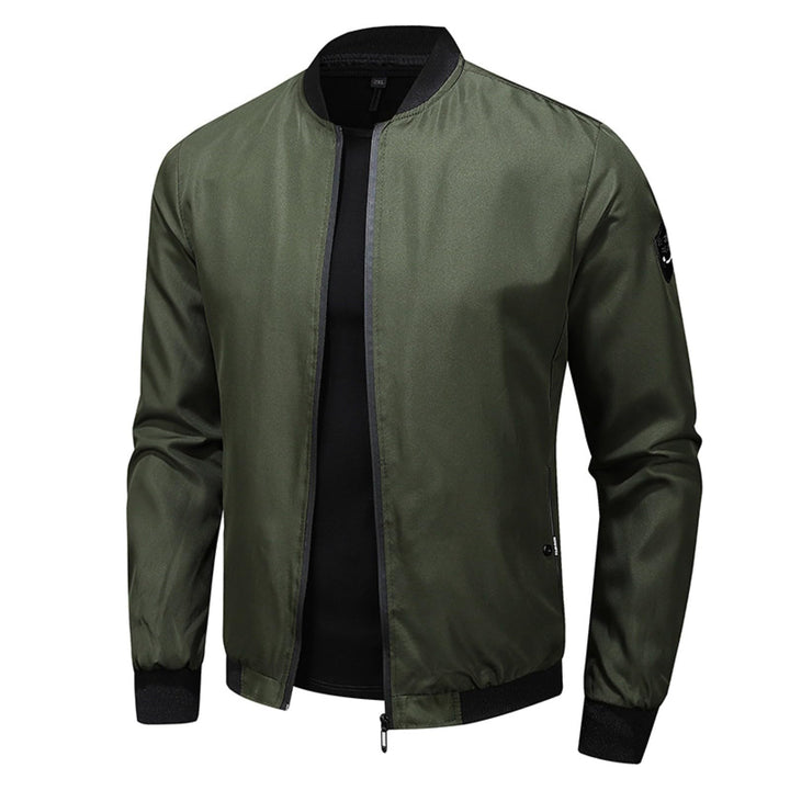 Herren Leichte Dünne Bomberjacke mit Ärmeltasche Blouson Jacke Übergangsjacke Stehkragen US Fliegerj