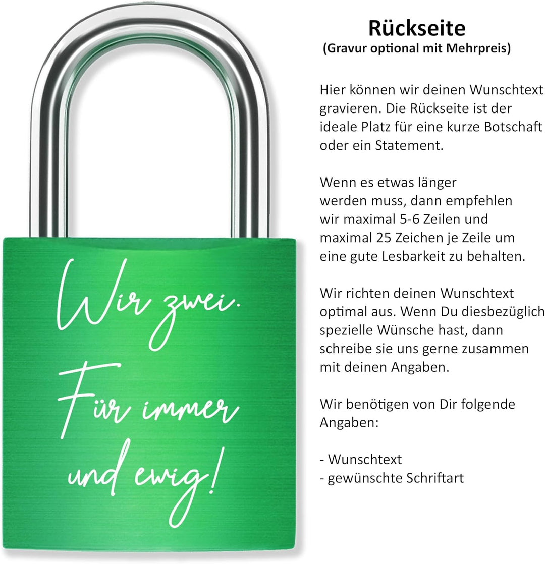 Liebesschloss mit Gravur Kalenderblatt - Grün - gestaltbar mit vielen Farben & Schriften - Jahrestag