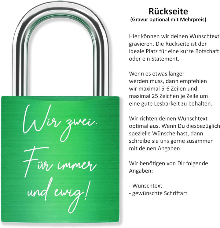 Liebesschloss mit Gravur Kalenderblatt - Grün - gestaltbar mit vielen Farben & Schriften - Jahrestag