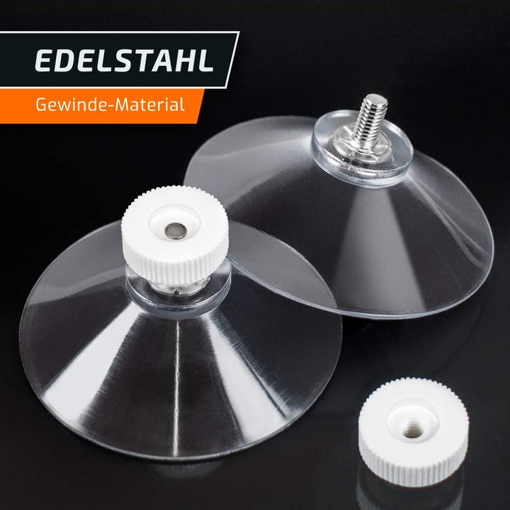 schildEVO Saugnäpfe Ø 50 mm | M4 Gewinde – Länge 6 mm | V2A Edelstahl | Rändelmutter | DHL-Versand |