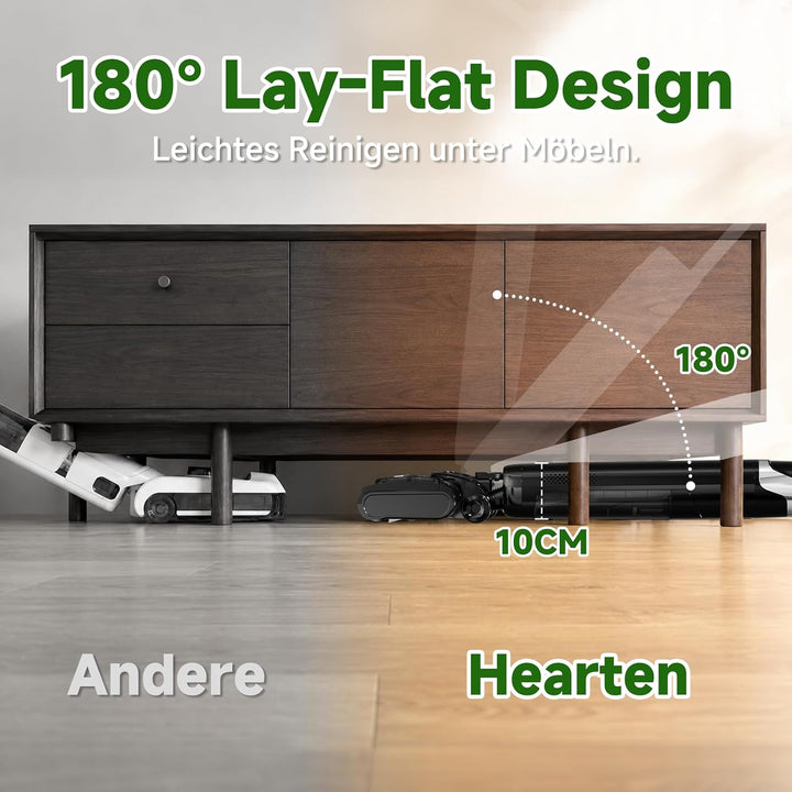 Hearten Nass Trockensauger, 180° Lay-Flat, Selbstreinigung, Anti-Tangle Schwarz, Schwarz