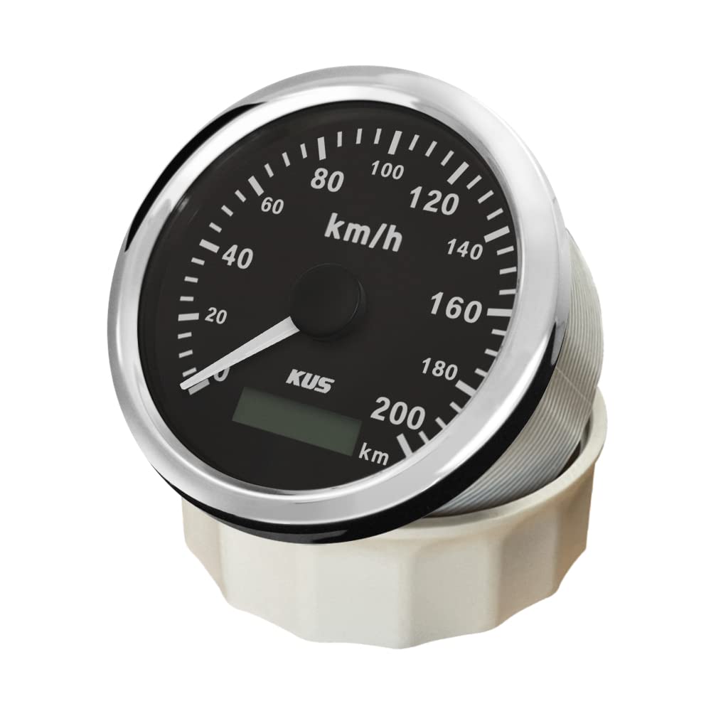 KUS Wasserdichte GPS Tacho Kilometerzähler 0-200km/h Für Auto Motorrad Lkw 85mm (Schwarz), Schwarz