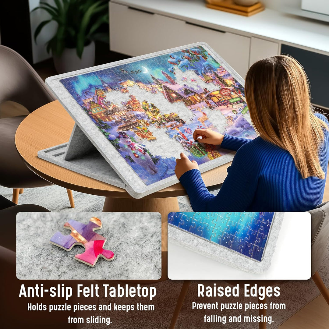 Lavievert 1000 Stück Puzzle Board mit Abdeckung, Puzzle Tisch mit 3 Neigungswinkel, Filzpuzzleablage