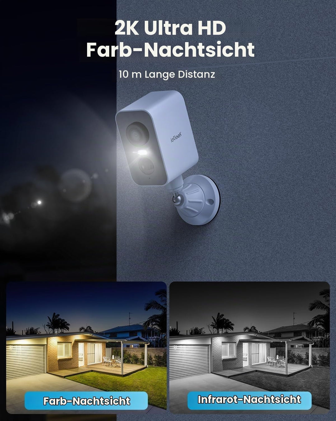 ieGeek 2K Überwachungskamera Aussen Akku mit Magnetische Montage, WLAN Kabellose Überwachungskamera