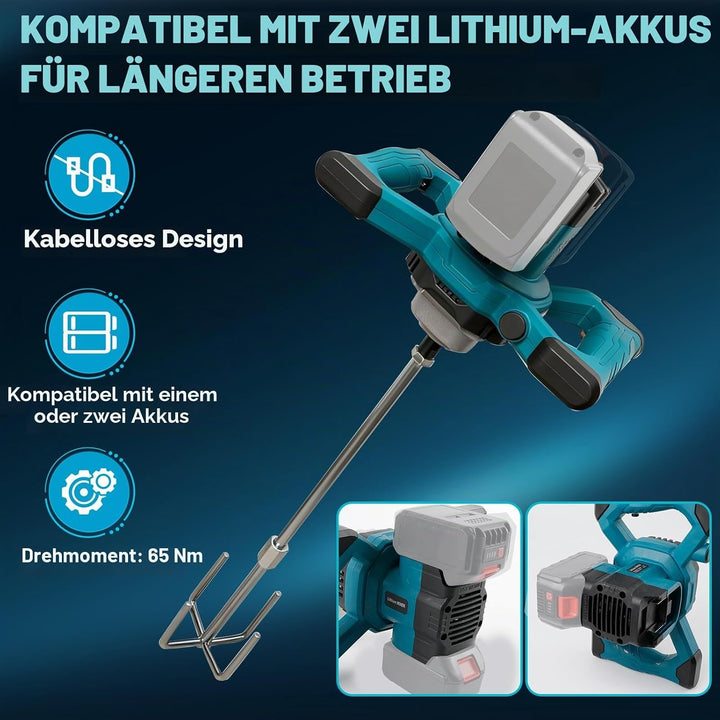 Kabelloser Zementmischer Kompatibel mit Makita 18V Akku, 680 U/min Bürstenloser Paddelmischer mit 6