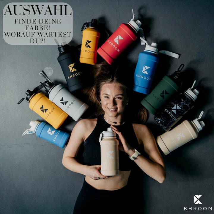 Khroom Edelstahl Trinkflasche 1,3L & 2,2L – Kohlensäure geeignet, auslaufsicher, spülmaschinenfest,