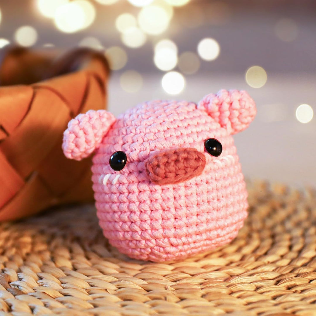 CrochetBox Komplettes Häkelset für Anfänger, Schwein Häkelset, Video-Tutorial einbeziehen, Anleitung