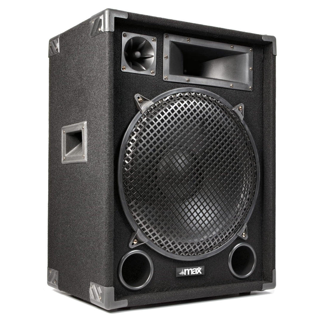 MAX MAX15, Passiver Lautsprecher DJ, Partylautsprecher, 1000 Watt 15 Zoll, 2 Wege Discolautsprecher,