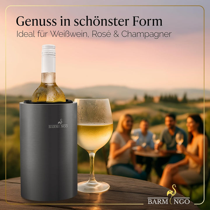 Weinkühler Edelstahl mit 2 Kühlakkus – Getränkekühler & Flaschenkühler für Wein, Sekt, Champagner |