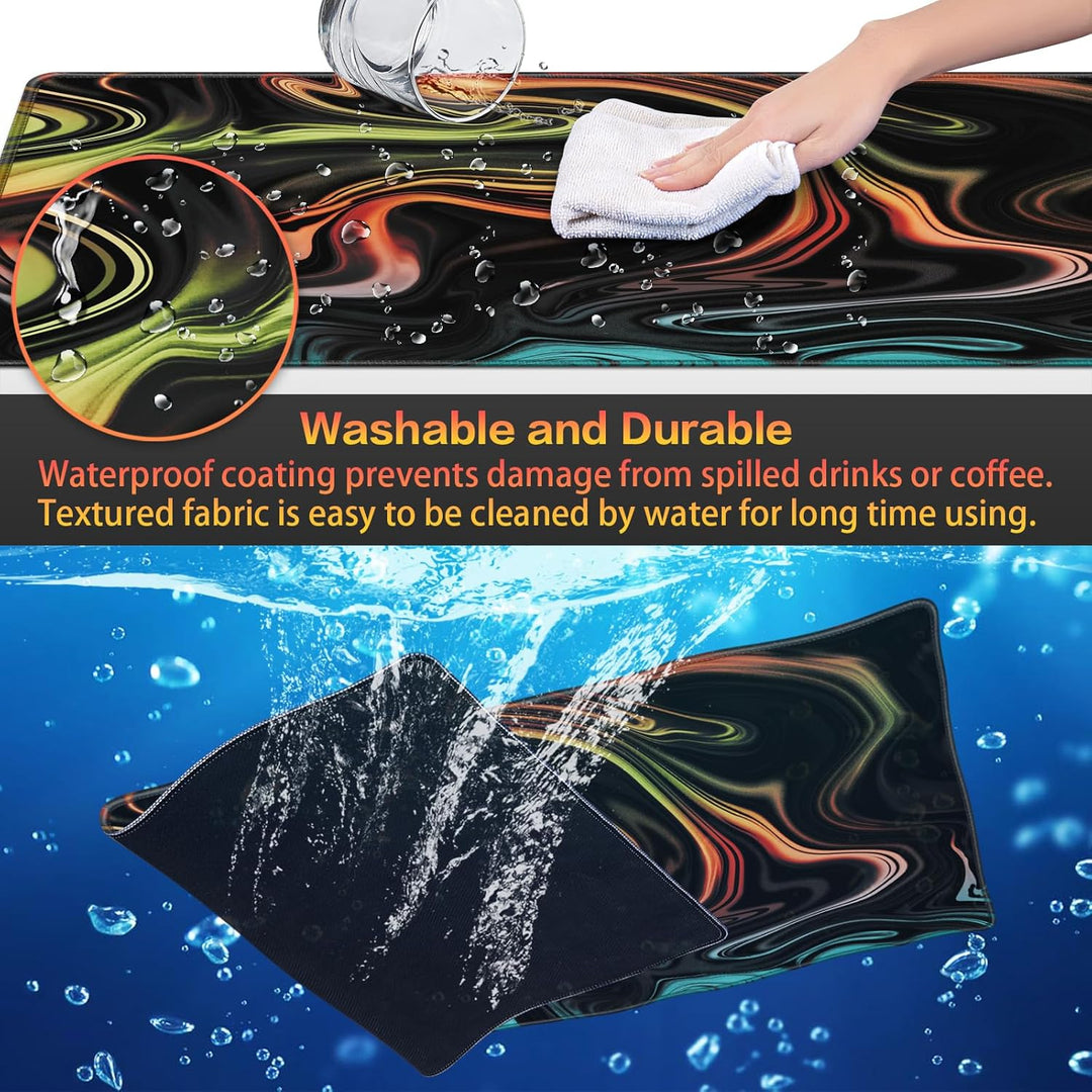 Abetcabe Gaming Mauspad XXL, Mousepad 900 x 400mm, Fluid Art Mauspad gross Vernähte Kanten WassXerdi