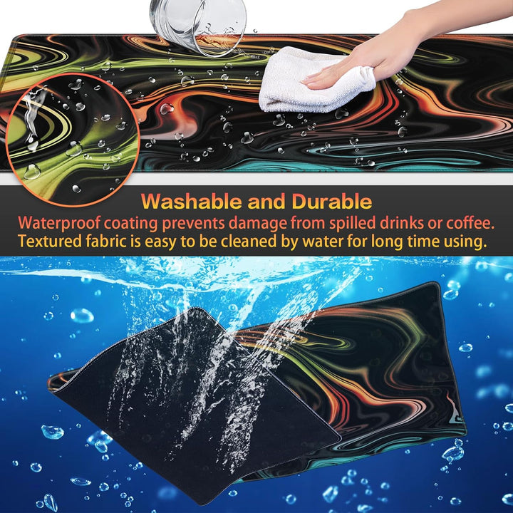 Abetcabe Gaming Mauspad XXL, Mousepad 900 x 400mm, Fluid Art Mauspad gross Vernähte Kanten WassXerdi