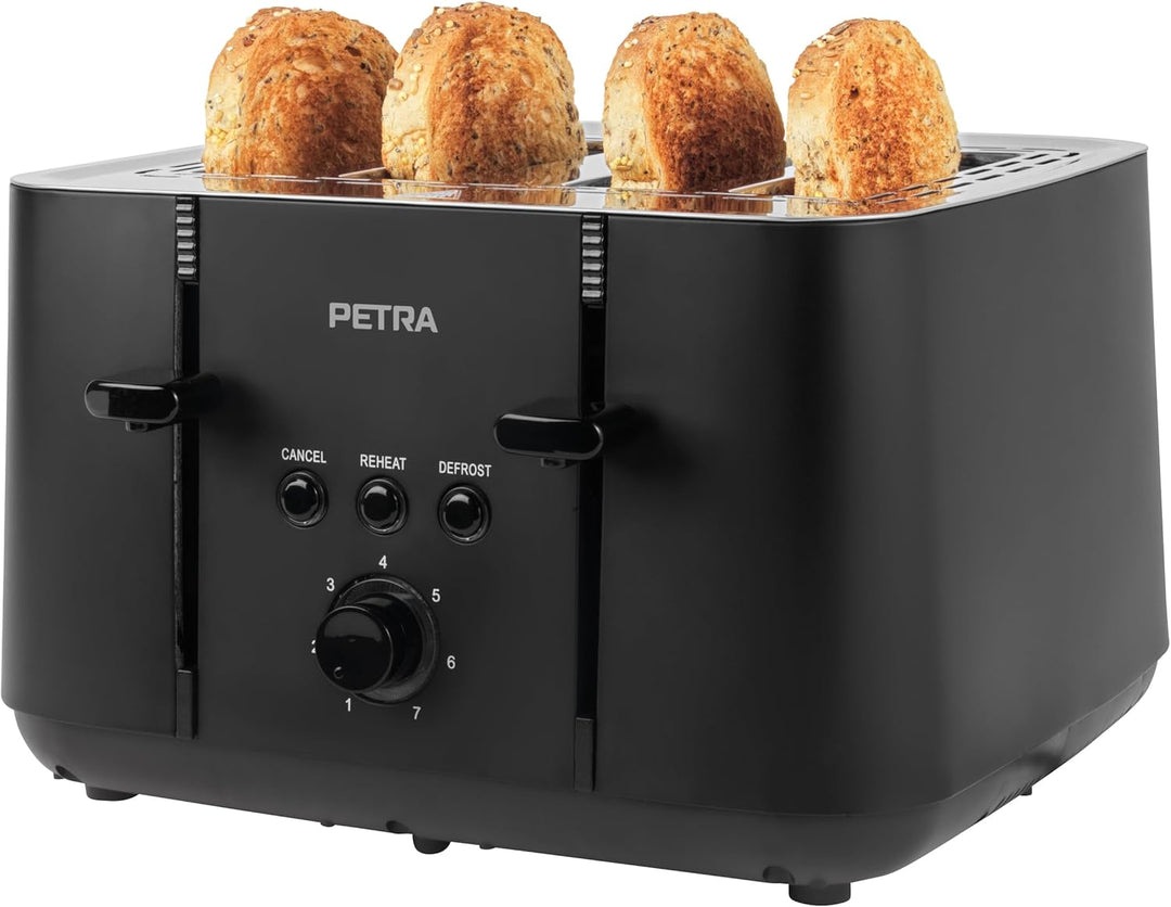 Petra PT5565MBLKVDE 4-Toastschlitze Toaster – selbstzentrierende Toastkammern für die Brotführung, A